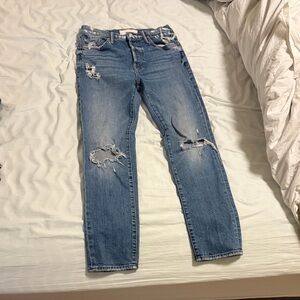 MOTHER Distressed Straight Leg Blue Jeans